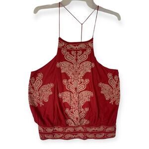 Free People women's medium burnt red tank top kerchief paisley white boho baggy